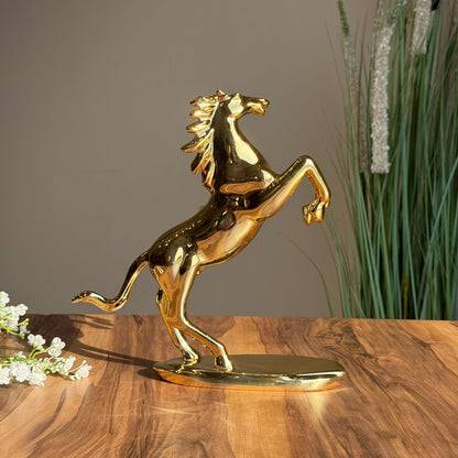 Golden Ceramic Horse Figurine on Pedestal
