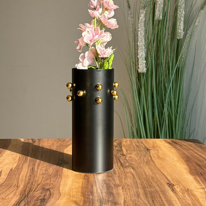 Luxury Matte Black Vases With Golden Accents