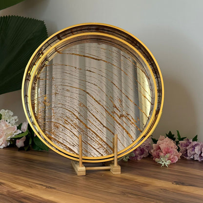 Golden Wave Round Mirror Serving & Decorative Tray