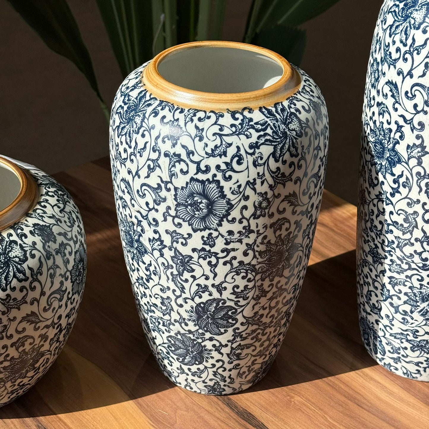 Elegant Blue Vases With Floral Motif And Orchid Touch