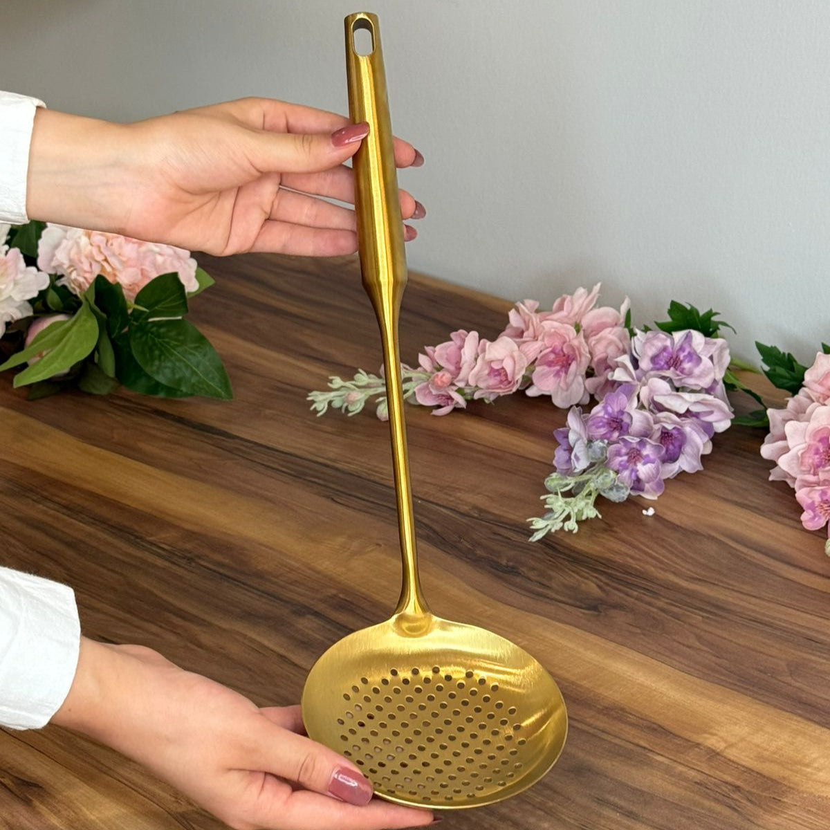 Elegant Gold Stainless Steel Cooking Utensil Set With Stand