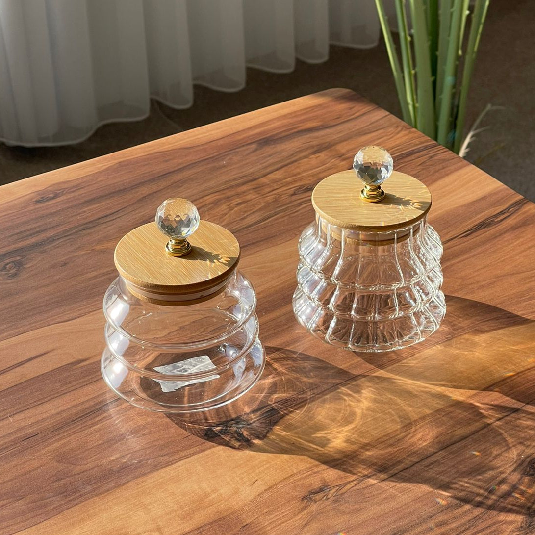 Simple Glass Wooden Lid Storage Jar