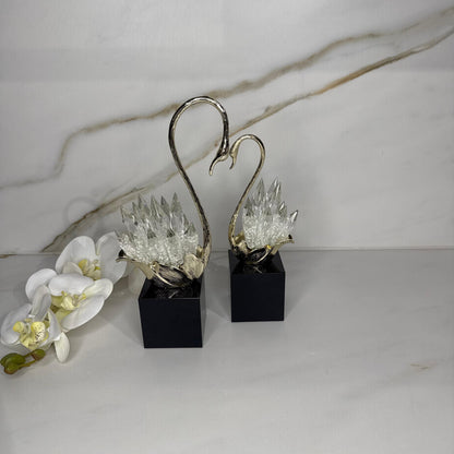 Elegant Crystal-Tail Swan Figurine - Set Of 2