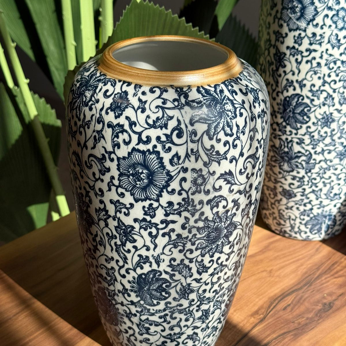 Elegant Blue Vases With Floral Motif And Orchid Touch