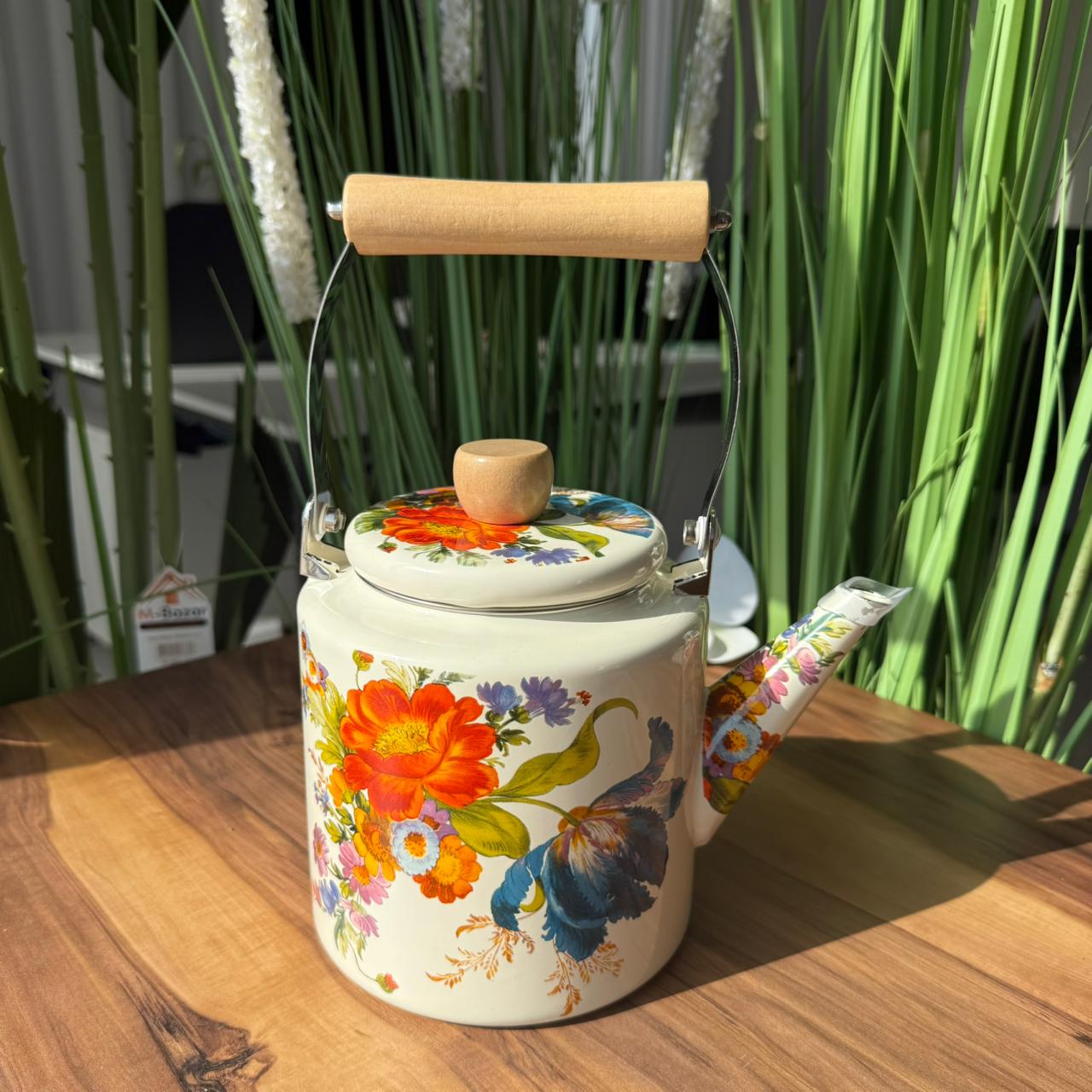 Stovetop Vintage Enamel 1.3/2L Teapot With Wooden Handle