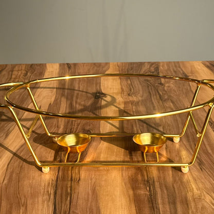 مجموعة أطباق تقديم الطعام الزجاجية الذهبية الفاخرة - تصاميم بيضاوية ودائرية