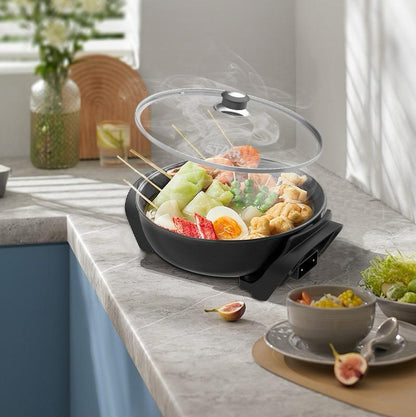 5.2L Electric Nonstick Frying Pan With Glass Lid