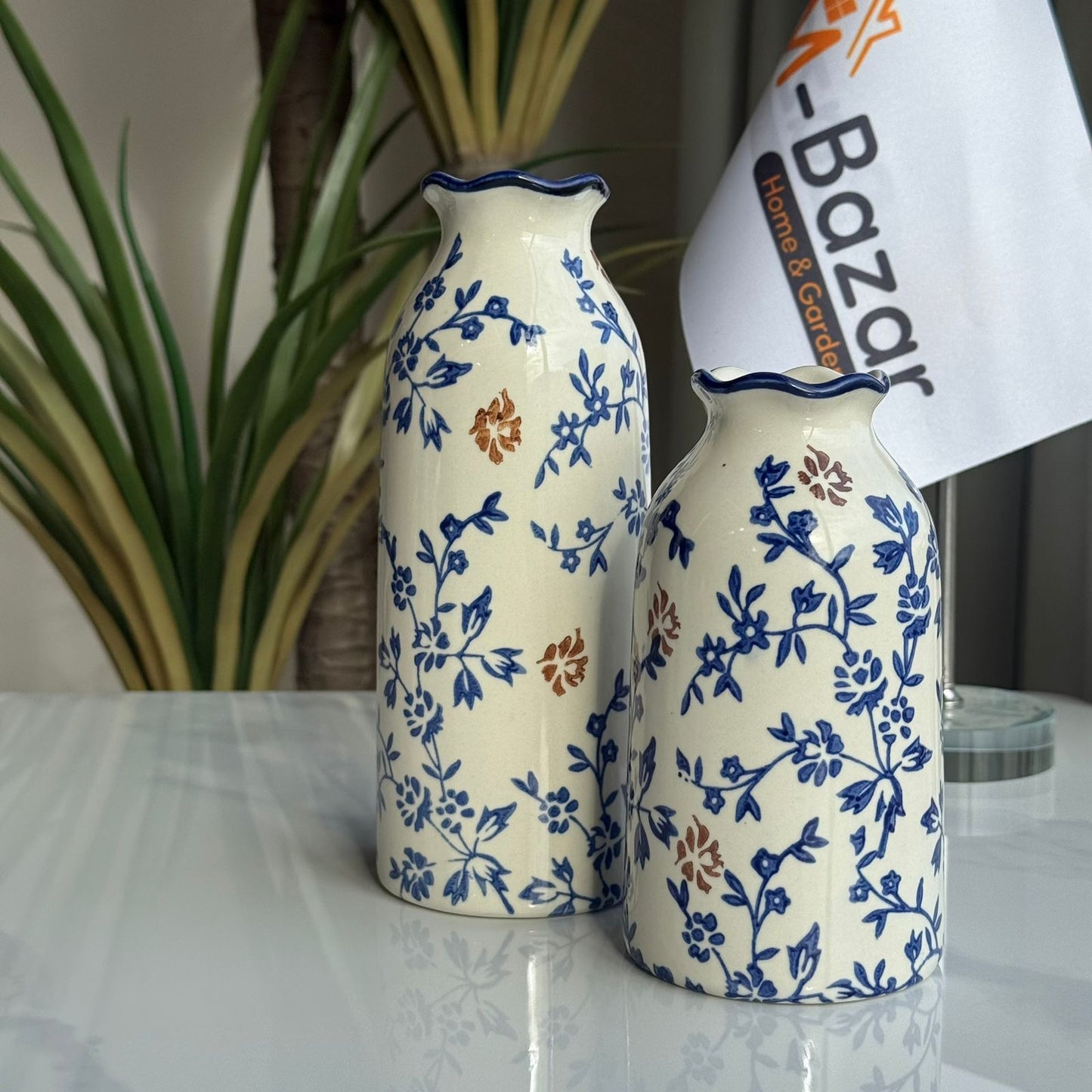 Blue & Brown Floral Ceramic Vase Collection