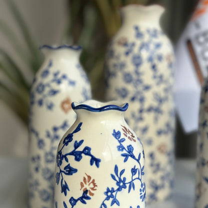 Blue & Brown Floral Ceramic Vase Collection