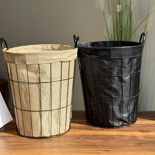 سلة تخزين معدنية متعددة الاستخدامات مع بطانة داخلية من القماش - دائرية