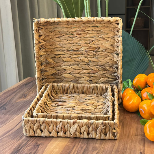 Natural Woven Square Tray & Basket Set