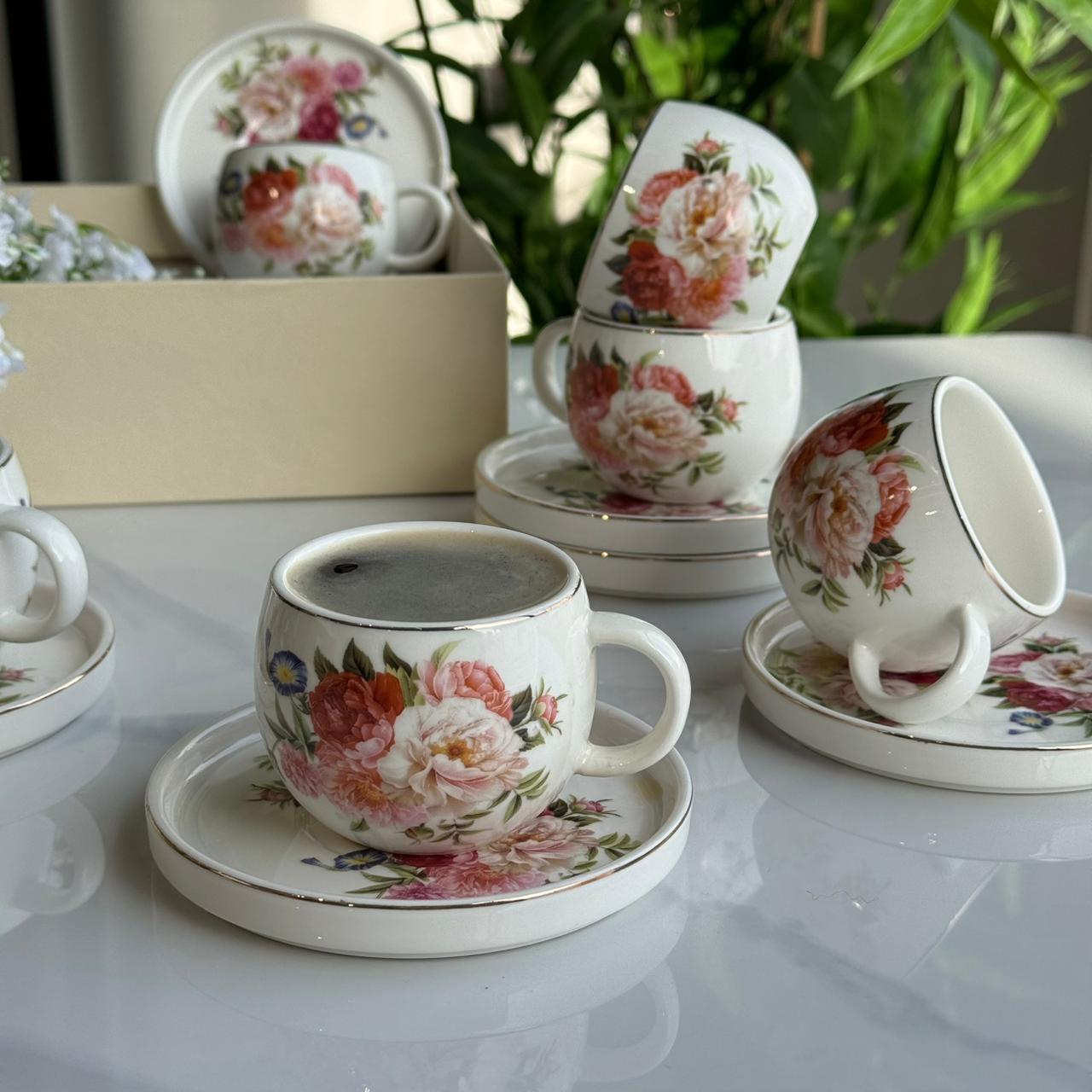 Floral Design Coffee Cup & Saucer Set