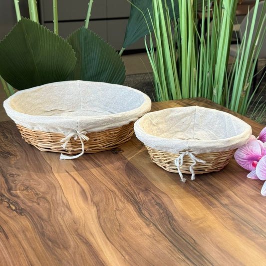 2 Sized Round Wicker Willow Storage Basket With Cloth Lining