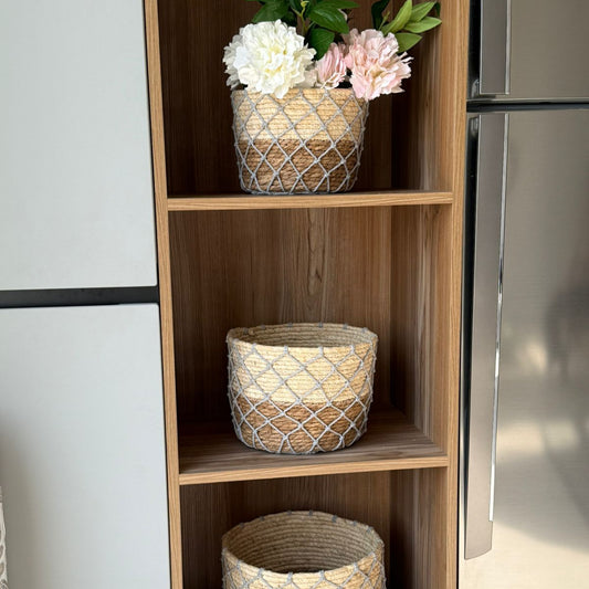 Woven Planter Baskets With Macrame Netting