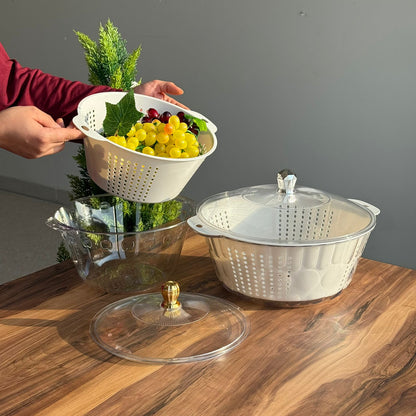 Multi-Purpose Washing & Storage Bowl Strainer With Lid - Round