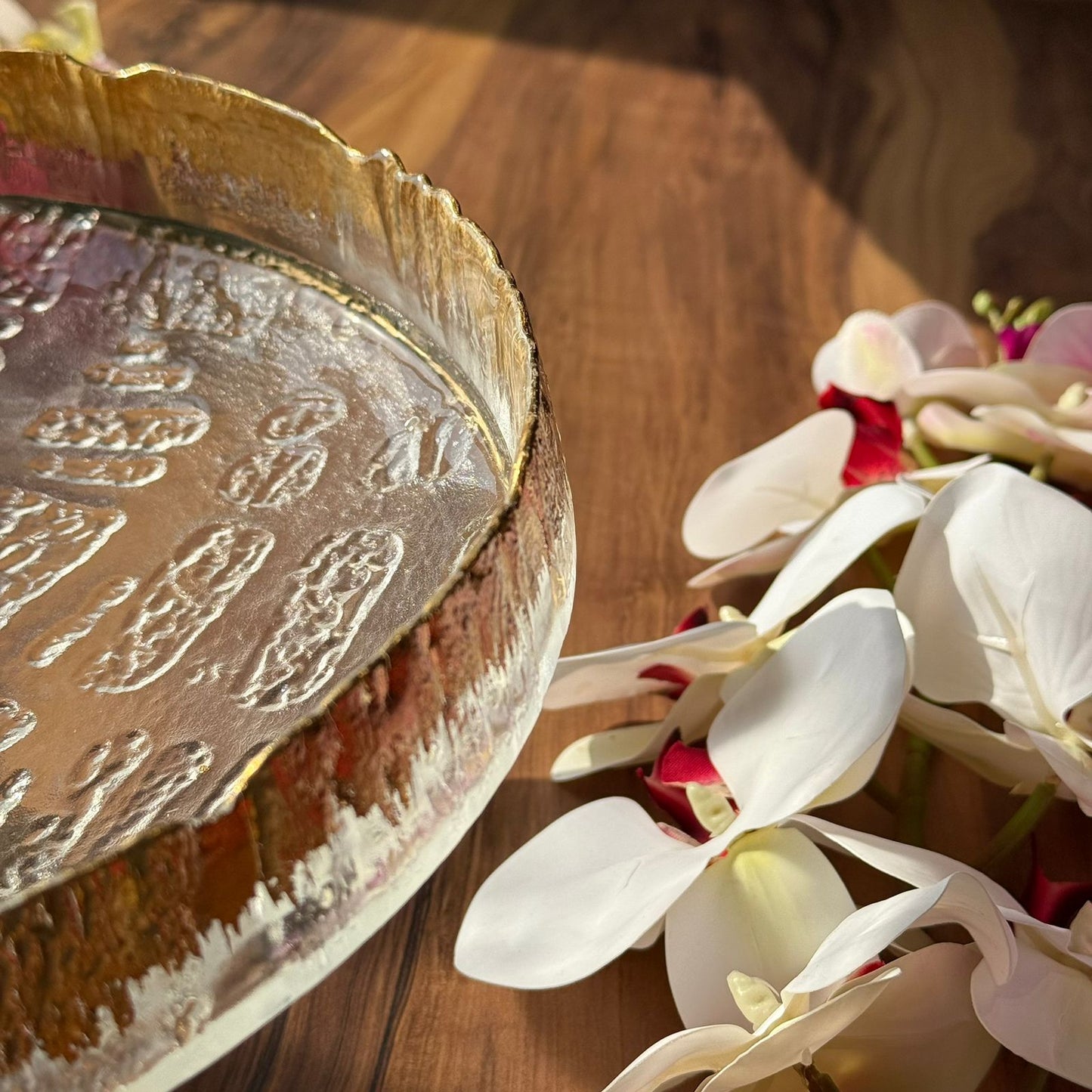 Regal Clear Glass Dessert Pedestal With Gold Rim