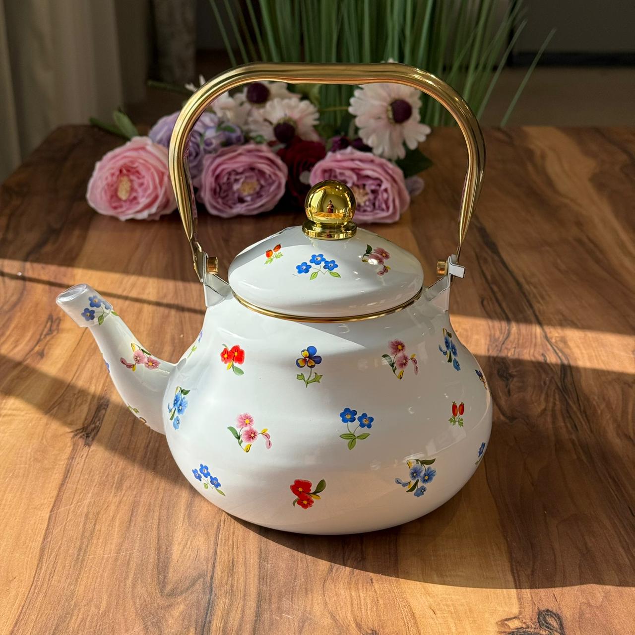 Floral Pattern Enamel Teapot