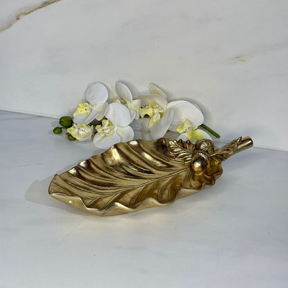 Rustic Leaf Ceramic Tray With Acorn & Pinecone Detail