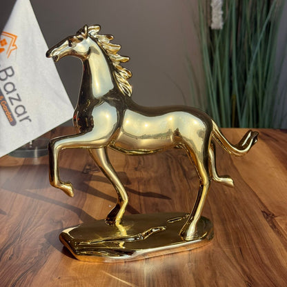 Golden Ceramic Horse Figurine on Pedestal