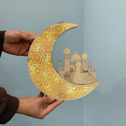 Hanging Crescent Moon and Mosque Decorative Light