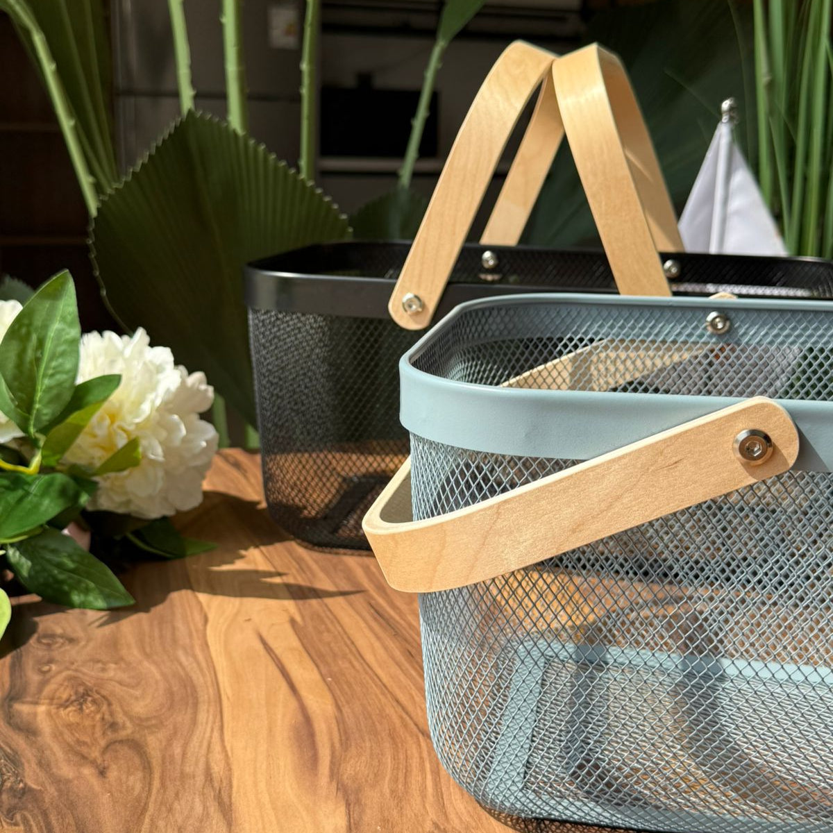 Mesh Storage Basket With Wooden Handle