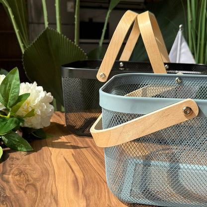Mesh Storage Basket With Wooden Handle