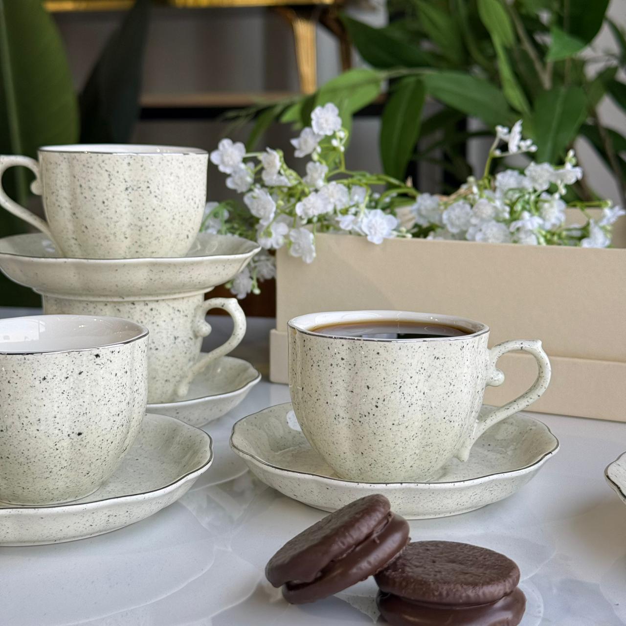 Classic Stoneware Coffee Cup & Saucer Set