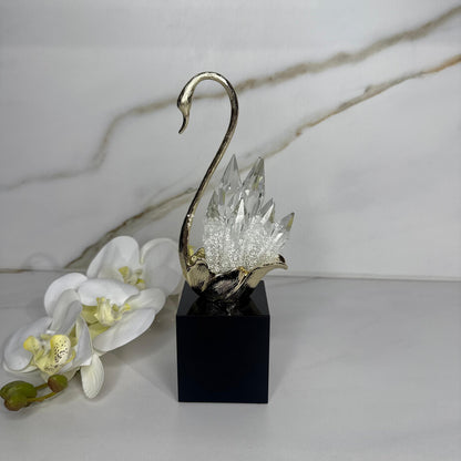 Elegant Crystal-Tail Swan Figurine - Set Of 2
