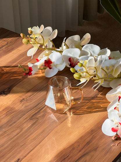 Transparent Bronze Diamond Pattern Glass Mug - Set Of 6