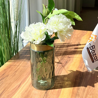 Aqua Embossed Glass Vase With Metal Top