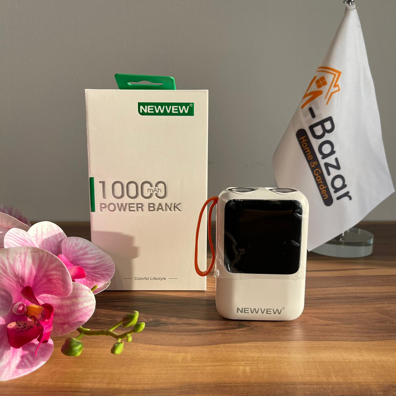 باور بانك 4 في 1 بسعة 10000 مللي أمبير | كابلات مدمجة، شاشة LED، ومصباح يدوي