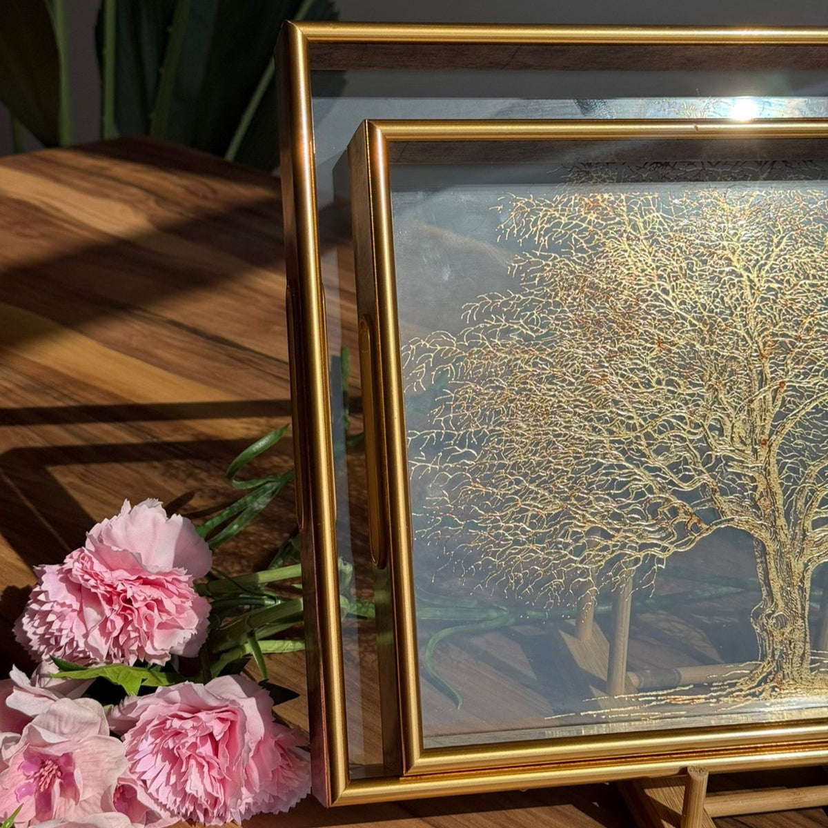 Luxury Serving Tray with Gold Tree Artwork