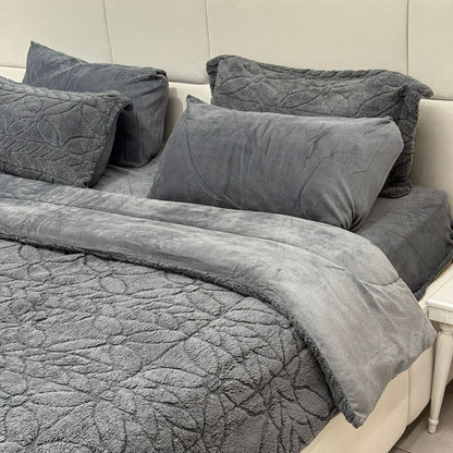6 PCS - Modern Grey Plush Comforter Set