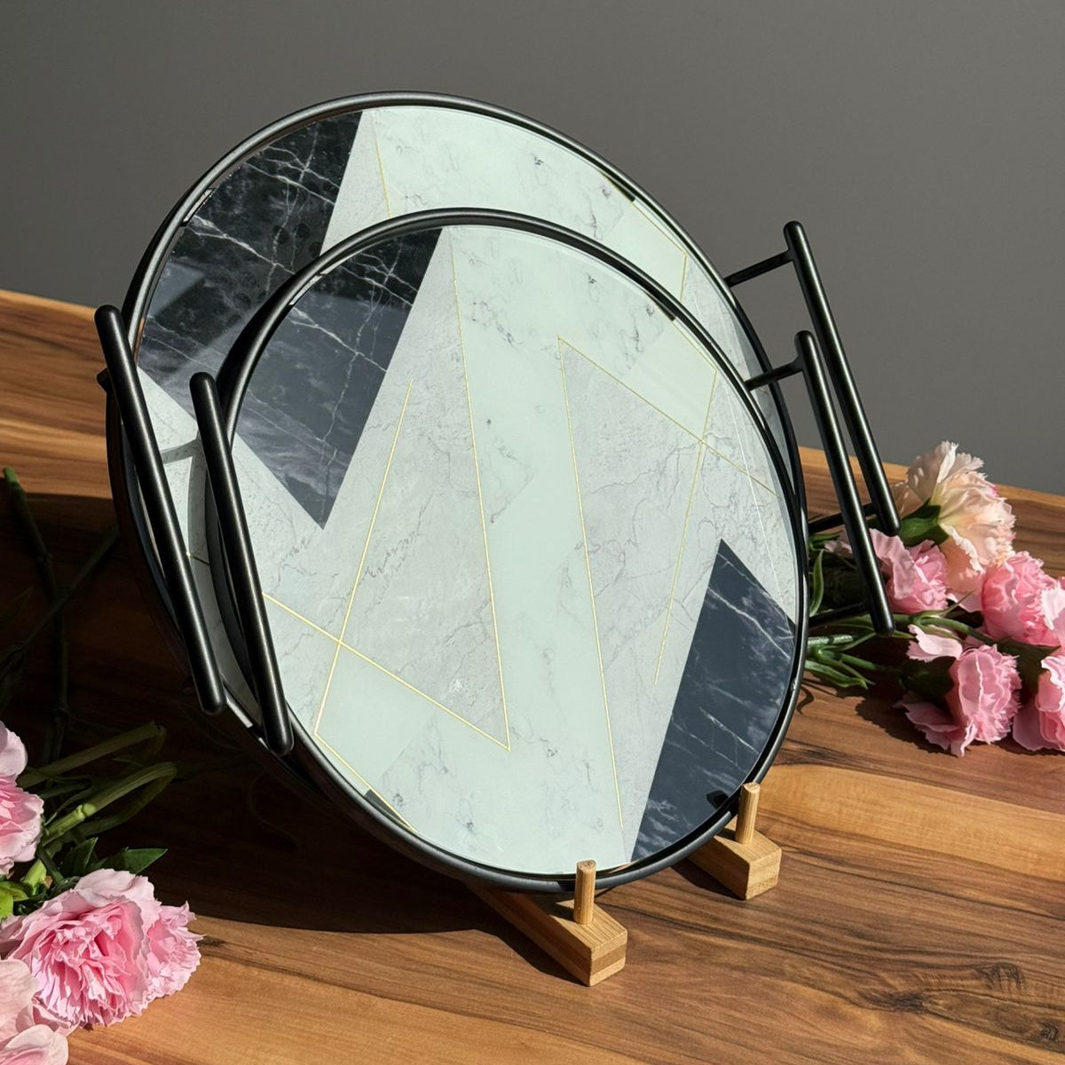 Round Marble Luxe Serving Tray - Set Of 2