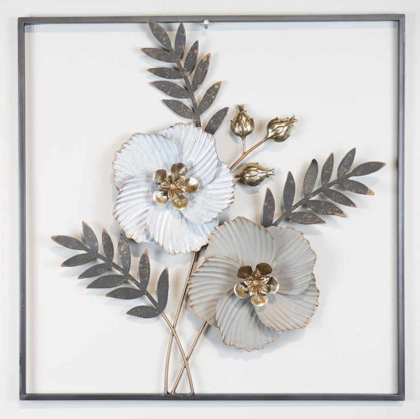 Metal Flower With Frame Wall Decor