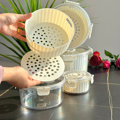 حاوية تخزين طعام دائرية محكمة الغلق مع قرص لعرض التاريخ - مجموعة من 4 قطع