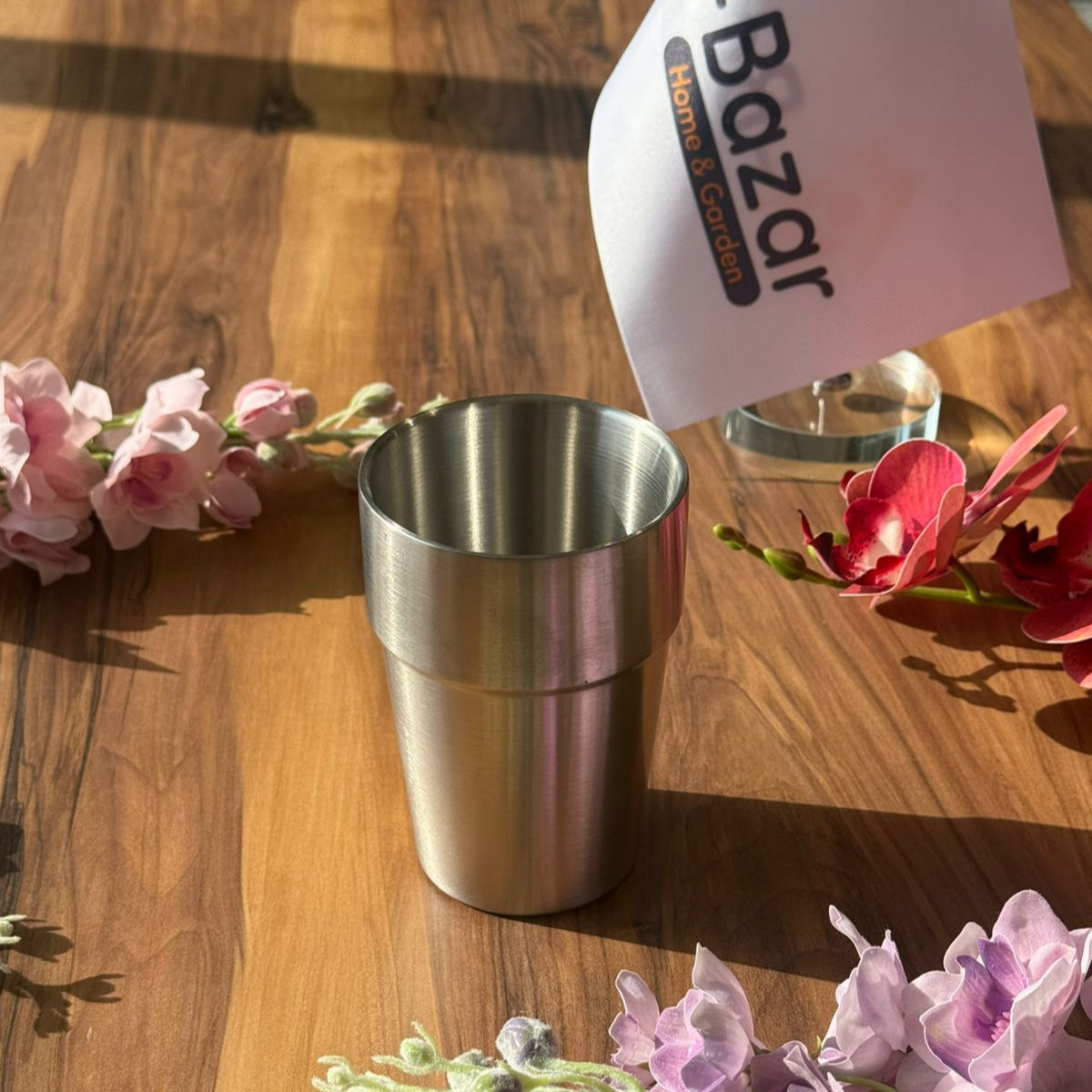 كوب شرب فضي فاخر من الفولاذ المقاوم للصدأ