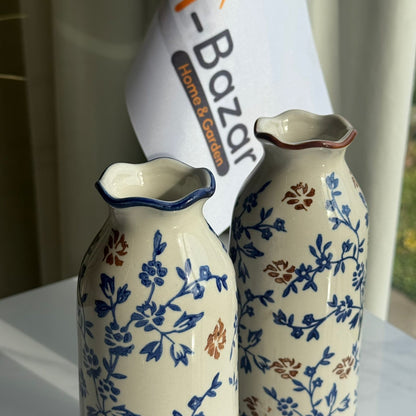 Blue & Brown Floral Ceramic Vase Collection