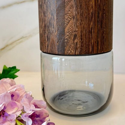 مزهرية زجاجية الدخان الحديثة مع نمط خشبي منحوت