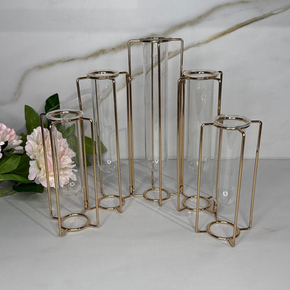 Hanging Glass Tube Vases with Metal Flower Holder