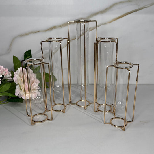Hanging Glass Tube Vases with Metal Flower Holder