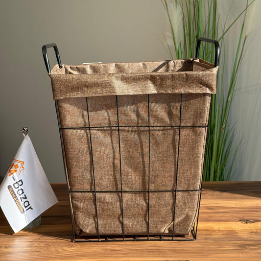 سلة تخزين معدنية متعددة الاستخدامات مع بطانة داخلية من القماش