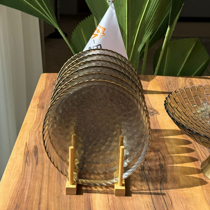 طقم أدوات مائدة زجاجي فاخر متموج - 6 قطع