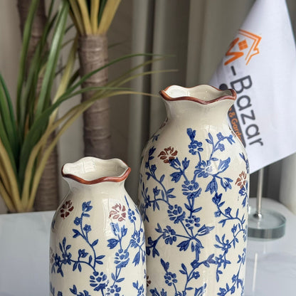 Blue & Brown Floral Ceramic Vase Collection