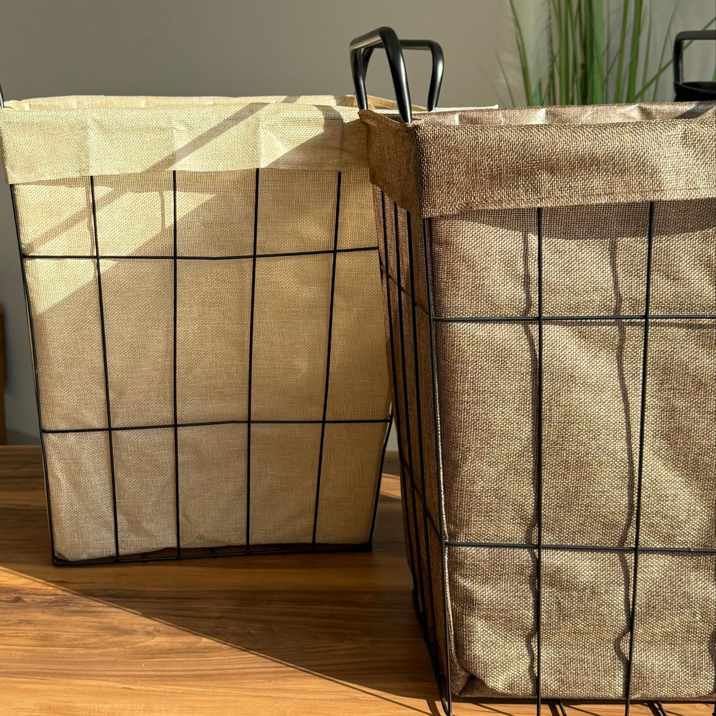 سلة تخزين معدنية متعددة الاستخدامات مع بطانة داخلية من القماش