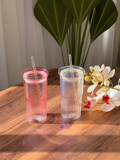 Transparent Rainbow Reflection Glass with Lid and Strew