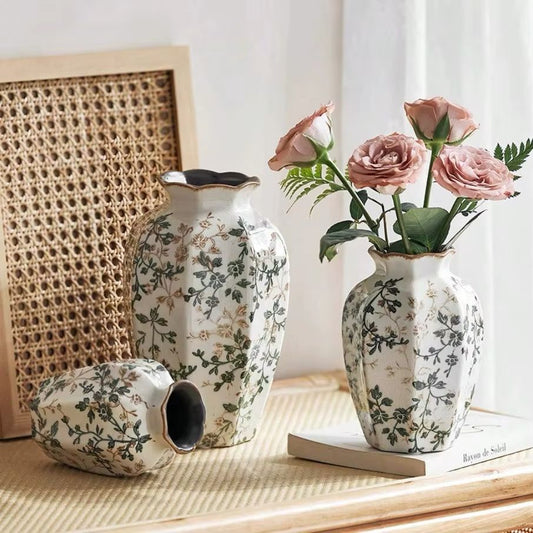 Classic Green Floral Ceramic Vase Collection