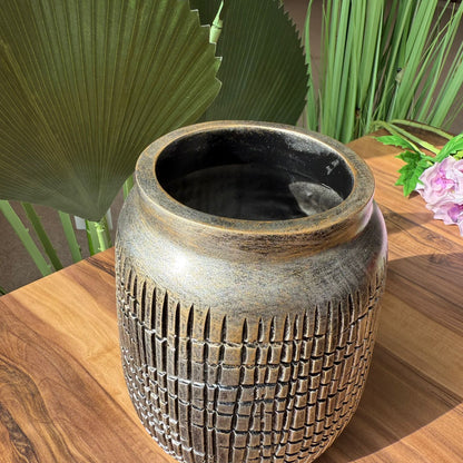 Rustic Grid-Textured Ceramic Vase