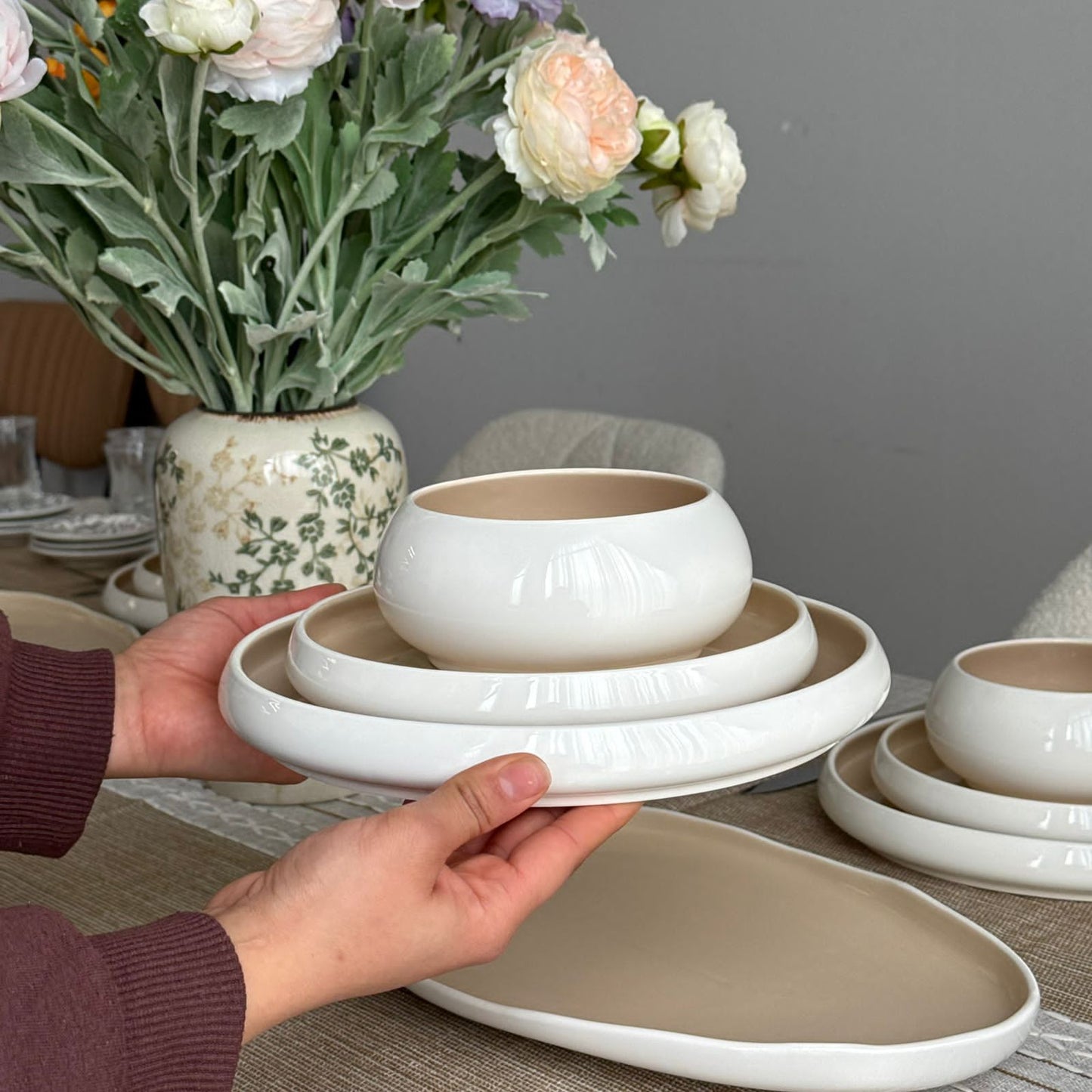 Modern Two-Tone Ceramic Dinnerware Set