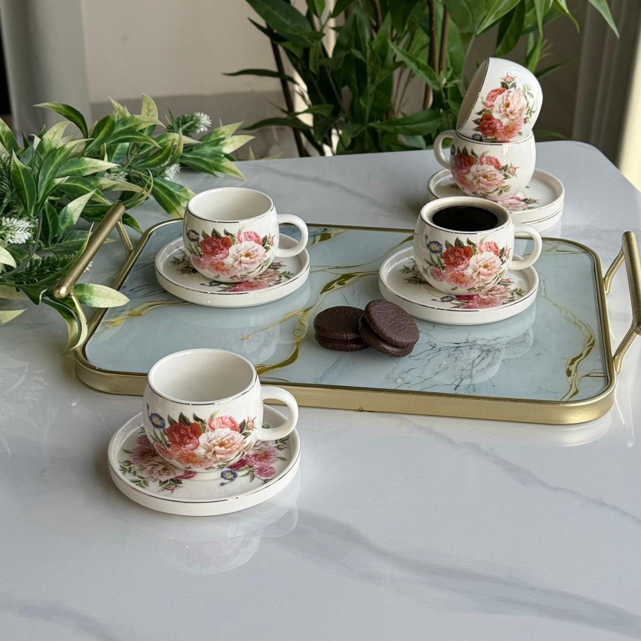 Floral Design Coffee Cup & Saucer Set